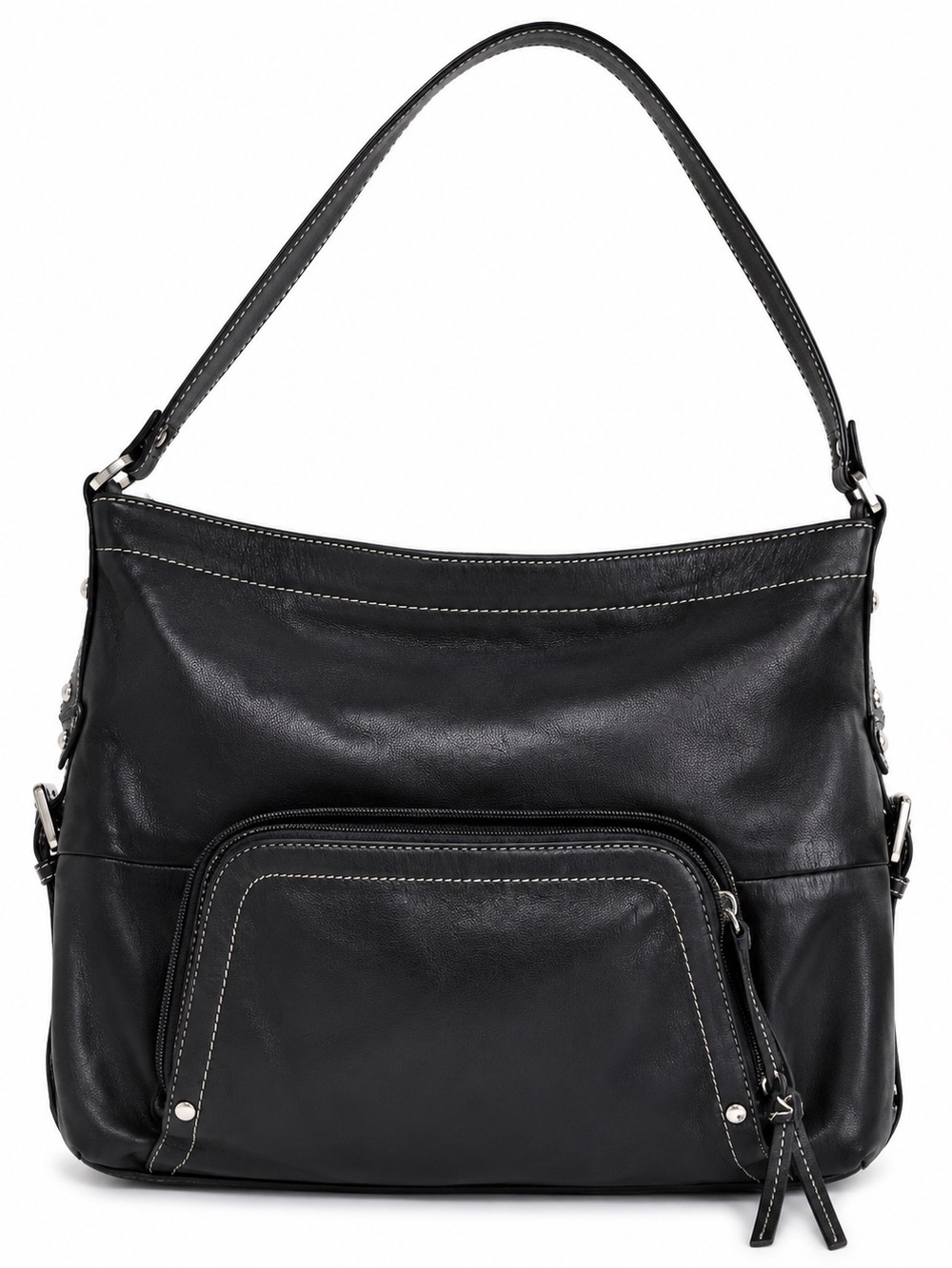 Classic Tignanello black leather boho shoulder bag featuring soft leather.